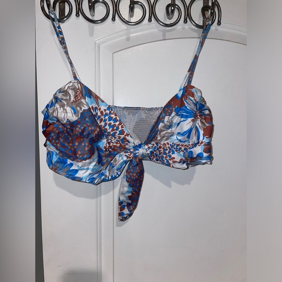 New! AMUR Alva Floral Front Tie Crop Top 100% Organic Cotton 💙🤎 XL - Picture 7 of 11